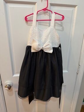 Girls' Black & White Sequin Bodice Party Dress with Bow size 6